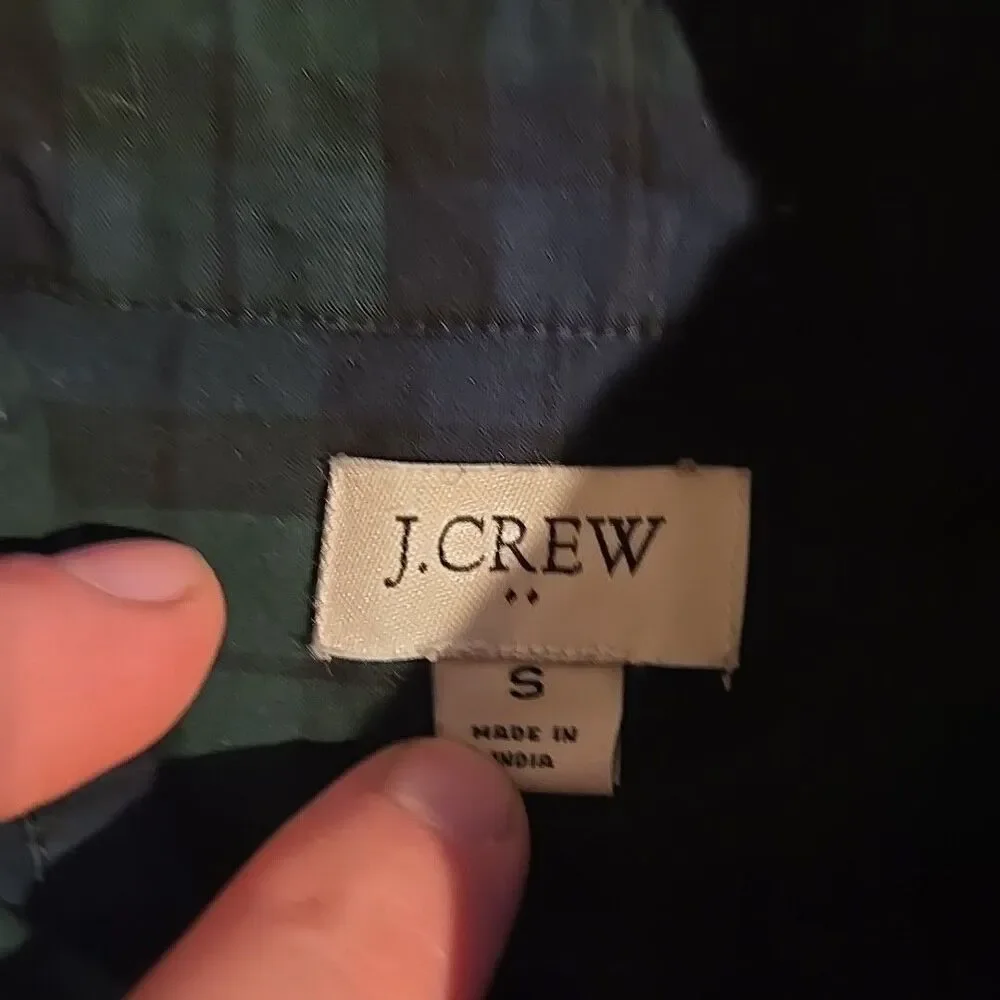 J Crew Shirt Mens Small Green Plaid Button Front Long Sleeve Pockets